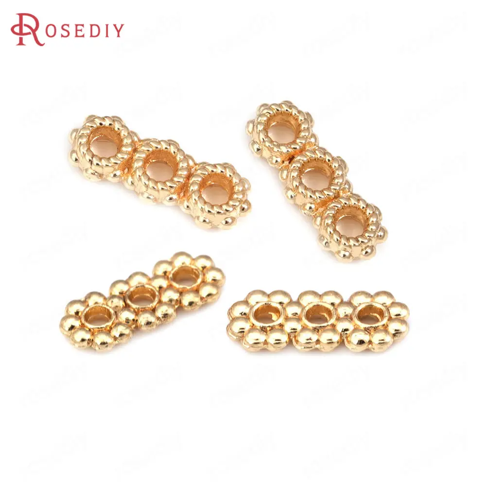 

Латунные круглые браслеты с 3 отверстиями, 14 к, золотистые бусины-разделители для ювелирных изделий, ожерелий, фурнитура «сделай сам»