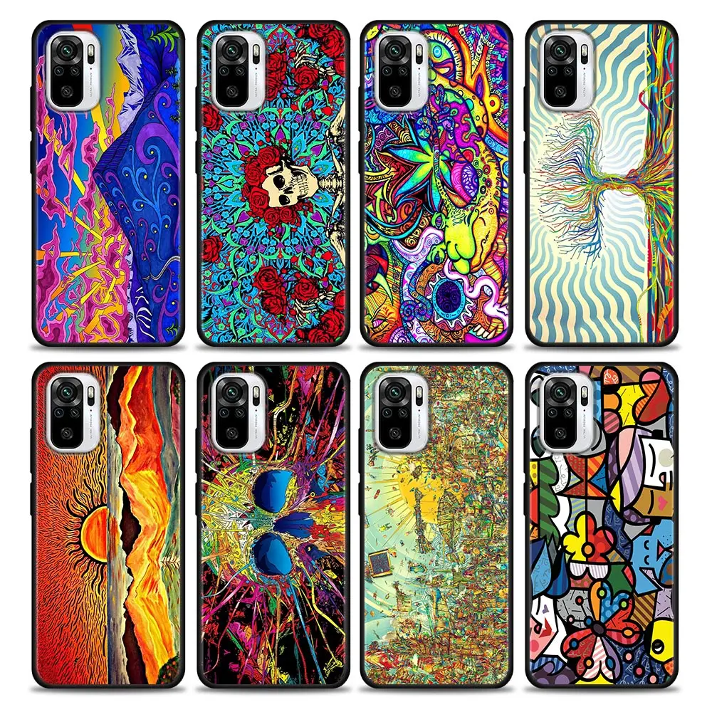 

Colourful Case Fundas For Redmi Note 9 9S 9T 10 10S 11 11S 11T 8 8T 7 POCO M4 Pro Silicone Cover Trippy Hippie Psychedelic Art