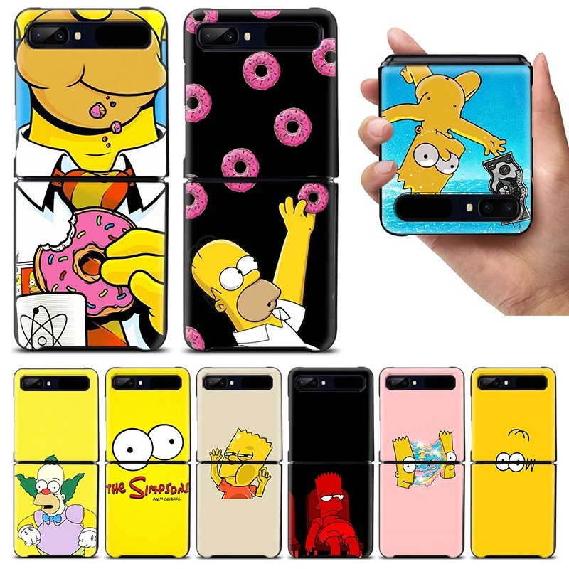 

Shockproof Folding Mobile Hard Shell Disney Cute The Simpsons For Samsung Galaxy Z Flip 4 3 5G TPU Black Phone Case Cover