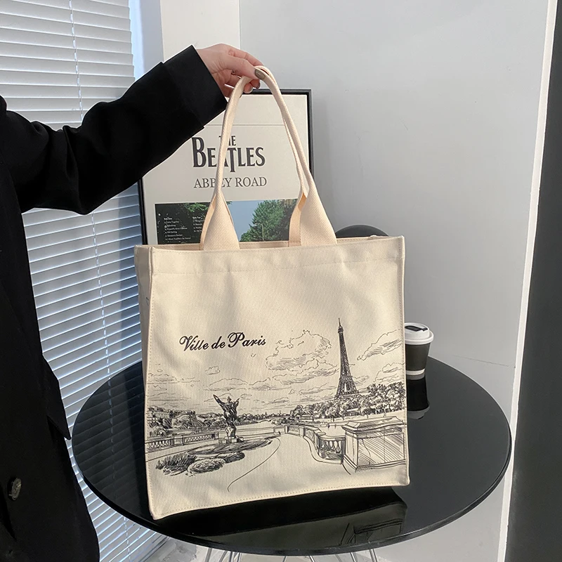 Холщовая Сумка на плечо для женщин сумочка покупок с изображением Парижа