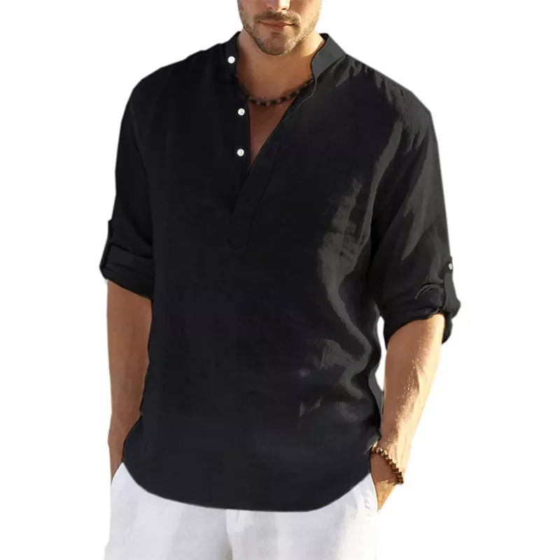 New Men's Casual Blouse Cotton Linen Shirt Loose Tops Long Sleeve Tee Shirt Spring Autumn Casual Handsome Men Shirts