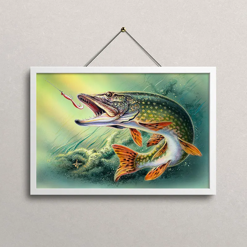 Большой рот окунь вода закат рыба плакат фотографии настенный декор абстрактное