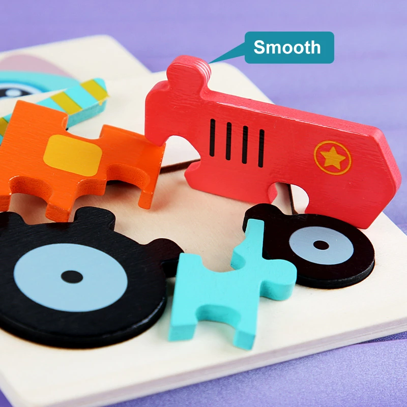 3 Years Old Child Puzzle Baby Wooden Toys 3D Cartoon Animal Cognitive Jigsaw Wooden Puzzles For Kids Early Educational Toys Gift