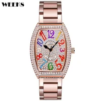 women diamond watch rose gold sliver rectangle stainless steel band colorful numbers female rhinestone crystal quartz wristwatch