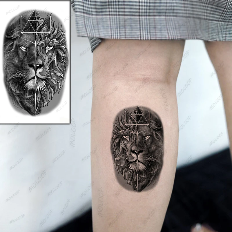 

Lion King Tattoo Stickers Triangle Geometric Patterns for Women Men Kids Fake Tattoos Temporary Body Makeup Waterproof Art