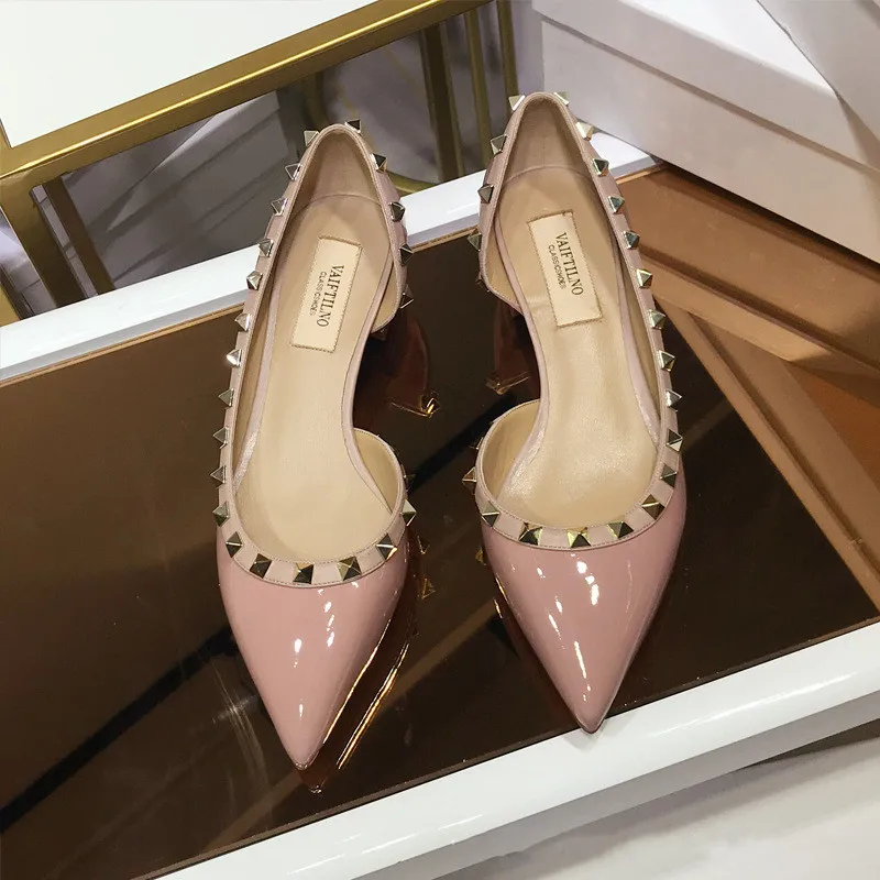Shoes For Woman Designer Rivets Pumps Brand High Heels Shoes 2023 Comfortable Chunky Heel 3cm Elegant Office Shoes 33-41With Box