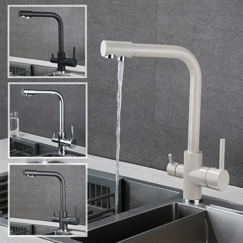 

Kitchen Filtered Faucet Balck with Dot Brass Purifier Faucet Dual Sprayer Drinking Water Tap Vessel Sink Mixer Tap Torneira
