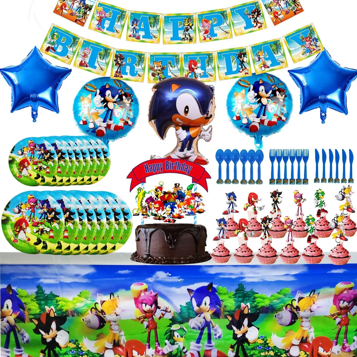 

Blue Flash Hero Hedgehog Party Decorations Disposable Tableware Paper Cups Plates Balloons for Kids Boys Birthday Party Supplies