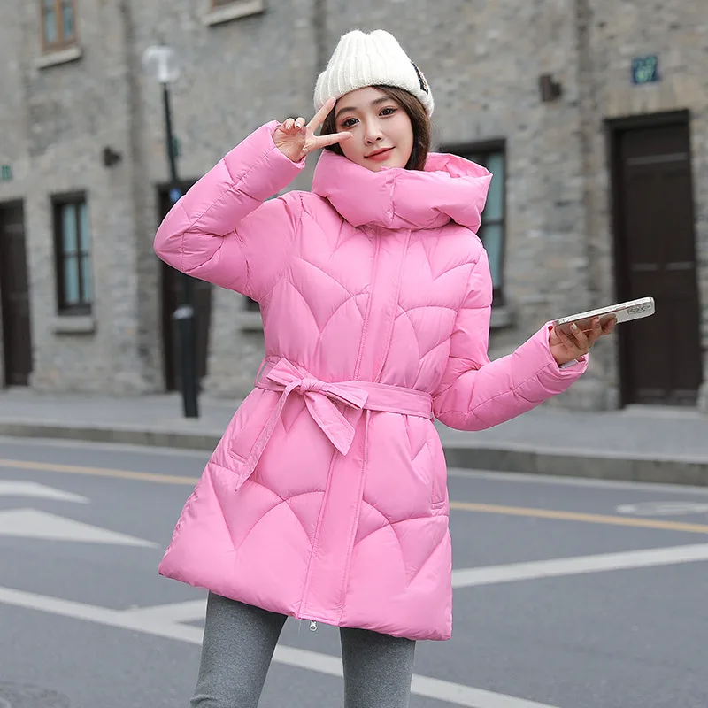 MEILLY DOLPHIN 2023 New Winter Women Down Cotton Padded Coat Thick Warm Long Sleeve Hooded Puffer Jacket With Belt Snow Parkas
