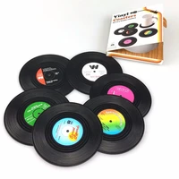 6pcs soft retro vinyl drink coasters table cup mat home decor cd record coffee drink cup heat resistant placemat tableware