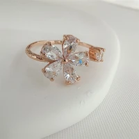 new korean fashion shiny luxury crystal zircon flower ring with adjustable opening as women girl jewelry gift