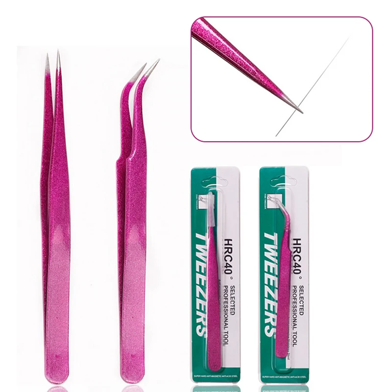 

1 Pcs Pink Stainless Steel Tweezers Straight Curved Pick Up Tools Eyelash Extension Pointed Nipper Clip Manicure Nail Art Tool