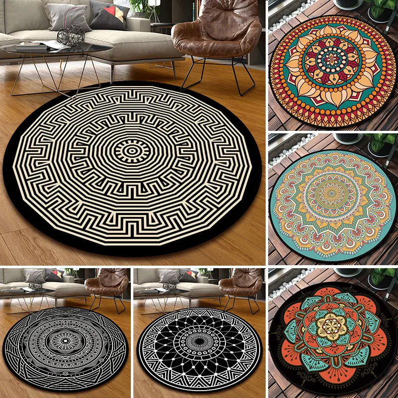 Nordic Ethnic Style Circular Carpet, European Style Simple Living Room Hanging Basket Chair Cushion, Bedroom Bedside Computer Ch