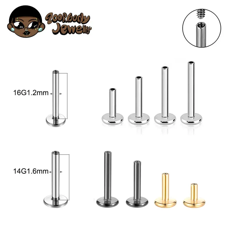 

10PCS G23 Titanium Labret 16G 18G 4/14mm Rod Internal Thread Plug Septum Ear Lips Nose Piercing Tragus Body Jewelry Accessories