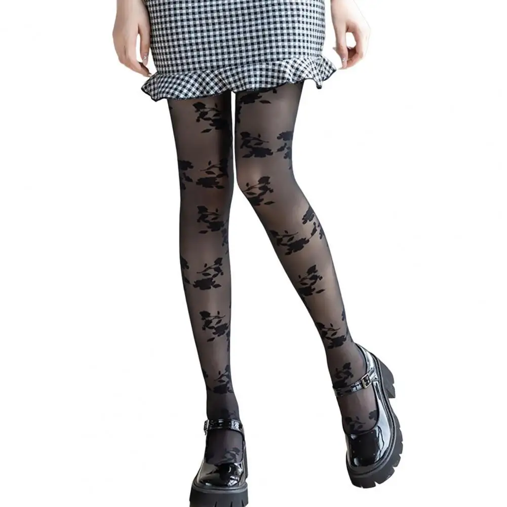 

Stretchable Breathable See-through Rose Applique Women Stockings Daily Wear Clothes