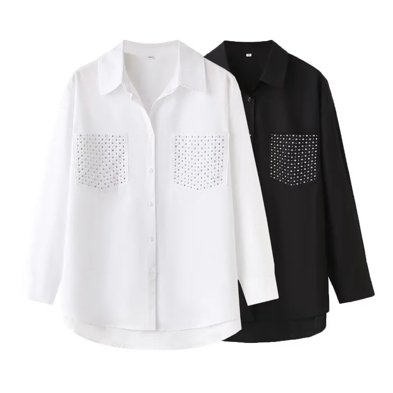 Блузка женская хлопковая однотонная с длинным рукавом в стиле минималистик