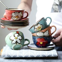 creative japanese style ceramic cup and saucer set cute modern design coffee cup simple retro kitchenware home decor