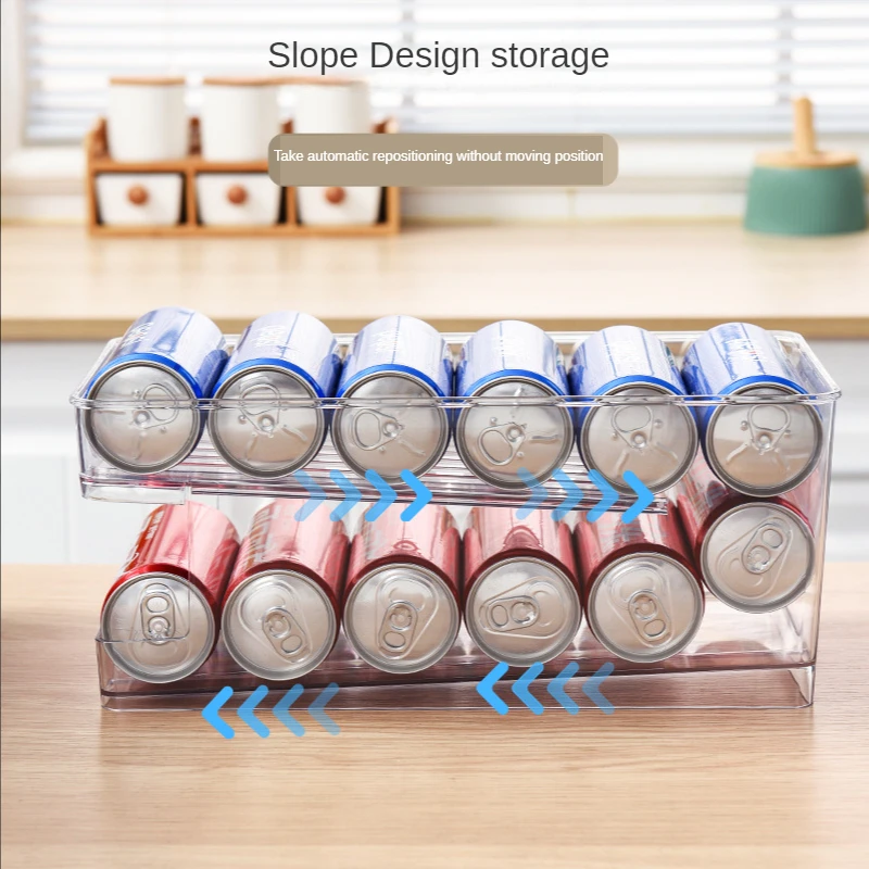 

Double Layer Refrigerator Beverage Box Automatic Rolling Ice Transparent Can Refrigerated Box Refrigerator Storage Rack Portable