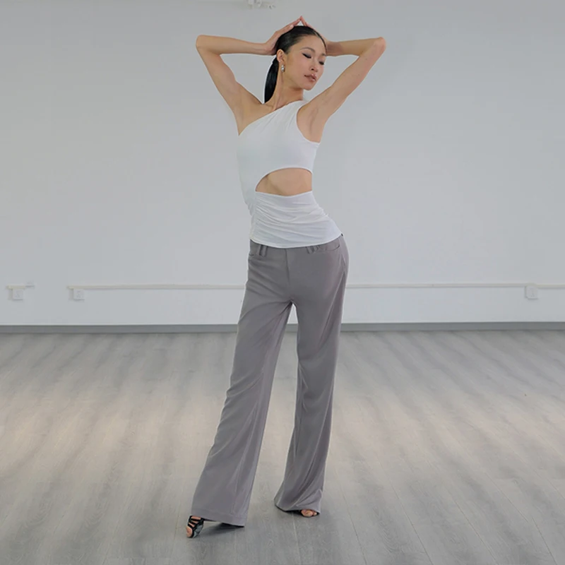 2024 белые топы для латинских танцев Design Sense одежда бальных с одним плечом женские