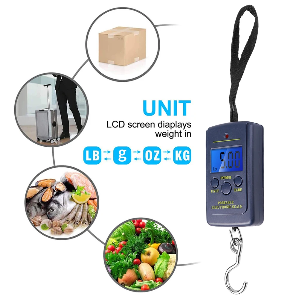 

Portable 40Kg 10g Digital Scale BackLight Hanging Scale Electronic Fishing Weights Pocket Scale Travel Mini Luggage Scales
