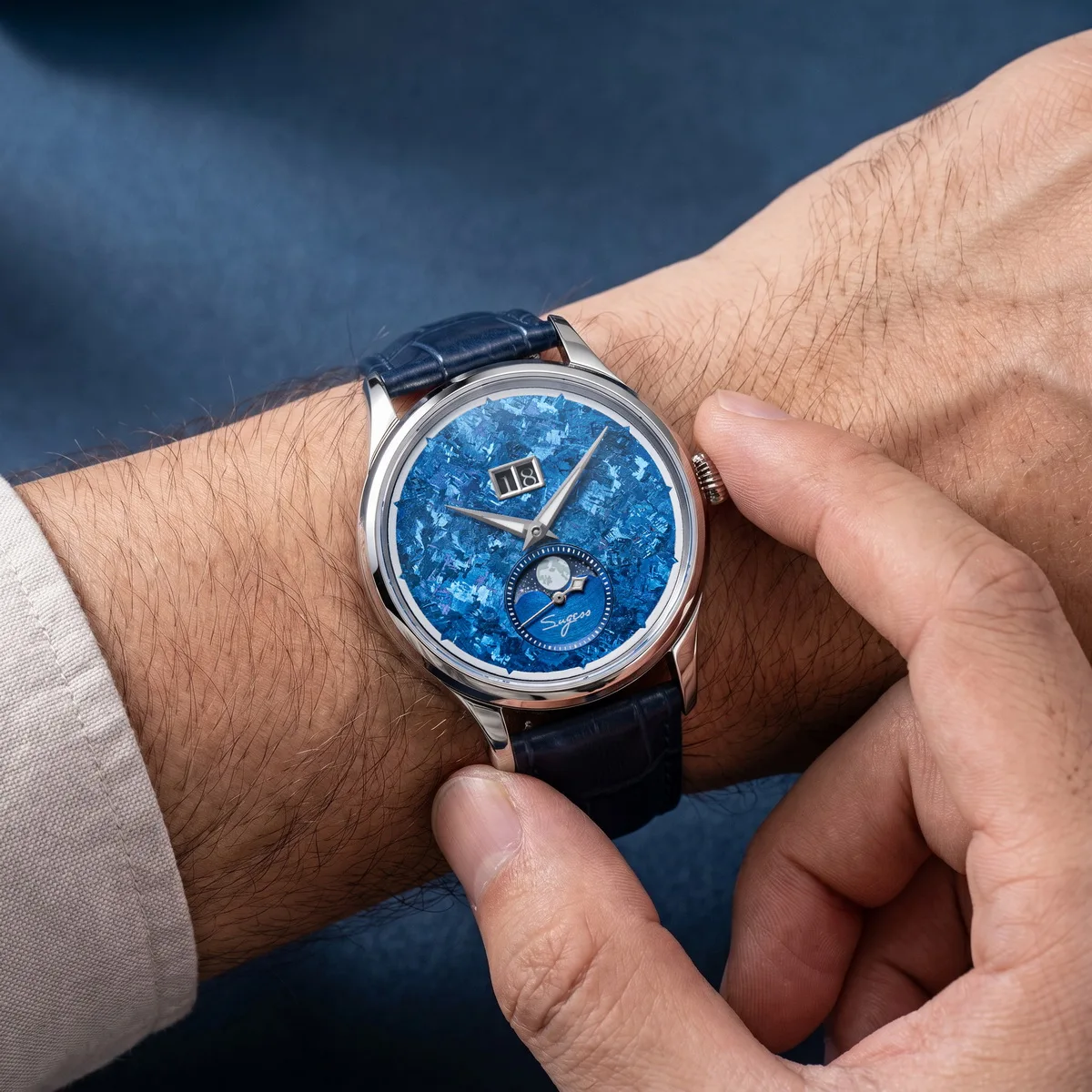 Фото Мужские часы Sugess Moonphase ST2528 с автоматическим механическим механизмом, водонепроницаемые, с сапфировым стеклом, титановым циферблатом S401 №5