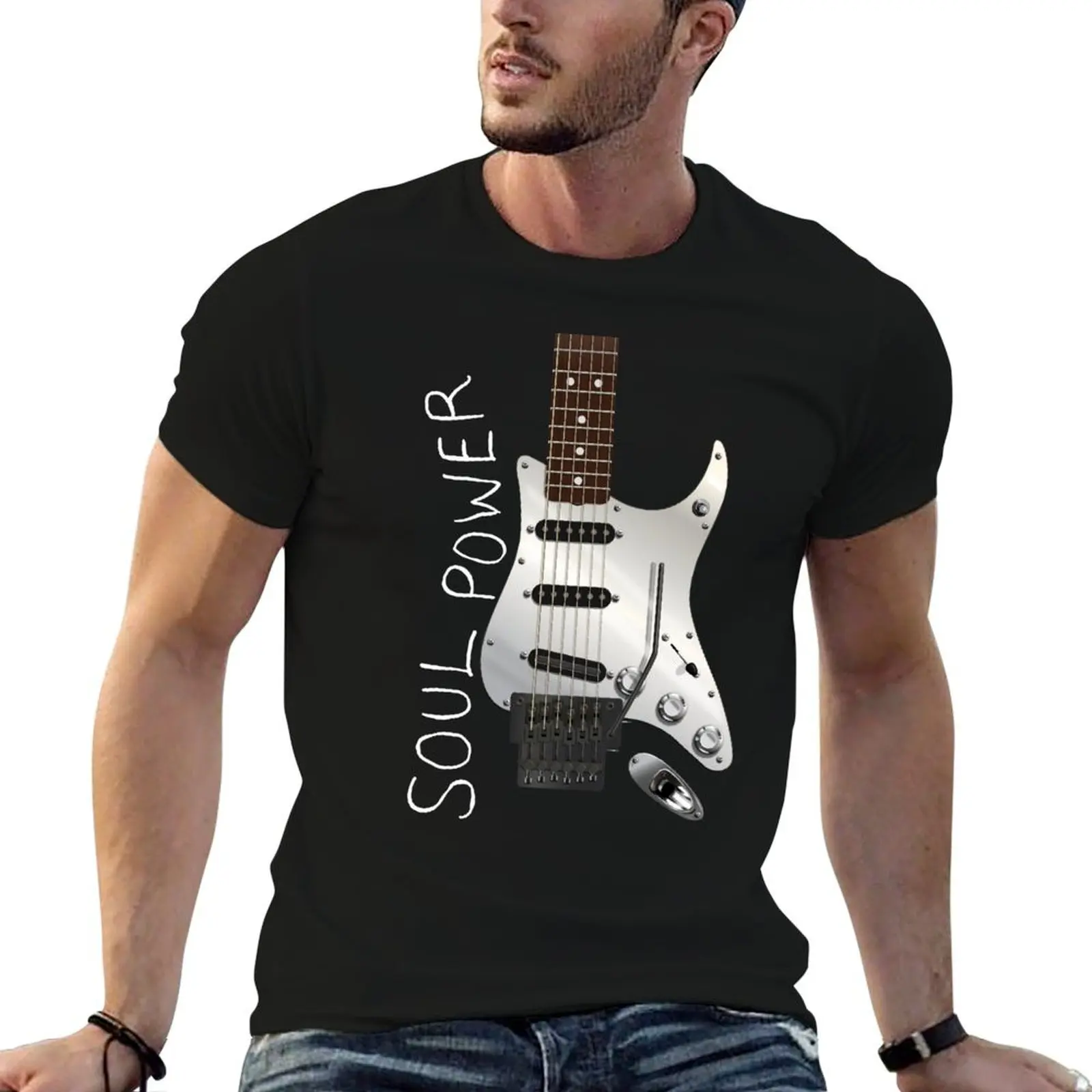 SOUL POWER STRAT STYLE GUITAR DIGITAL ILLUSTRATION футболка блузка пот аниме рубашки мужские