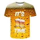 Футболка с коротким рукавом для мужчин и женщин, Повседневная футболка с 3D-принтом пива, гамбургеров, в стиле хип-хоп, с круглым вырезом, для лета