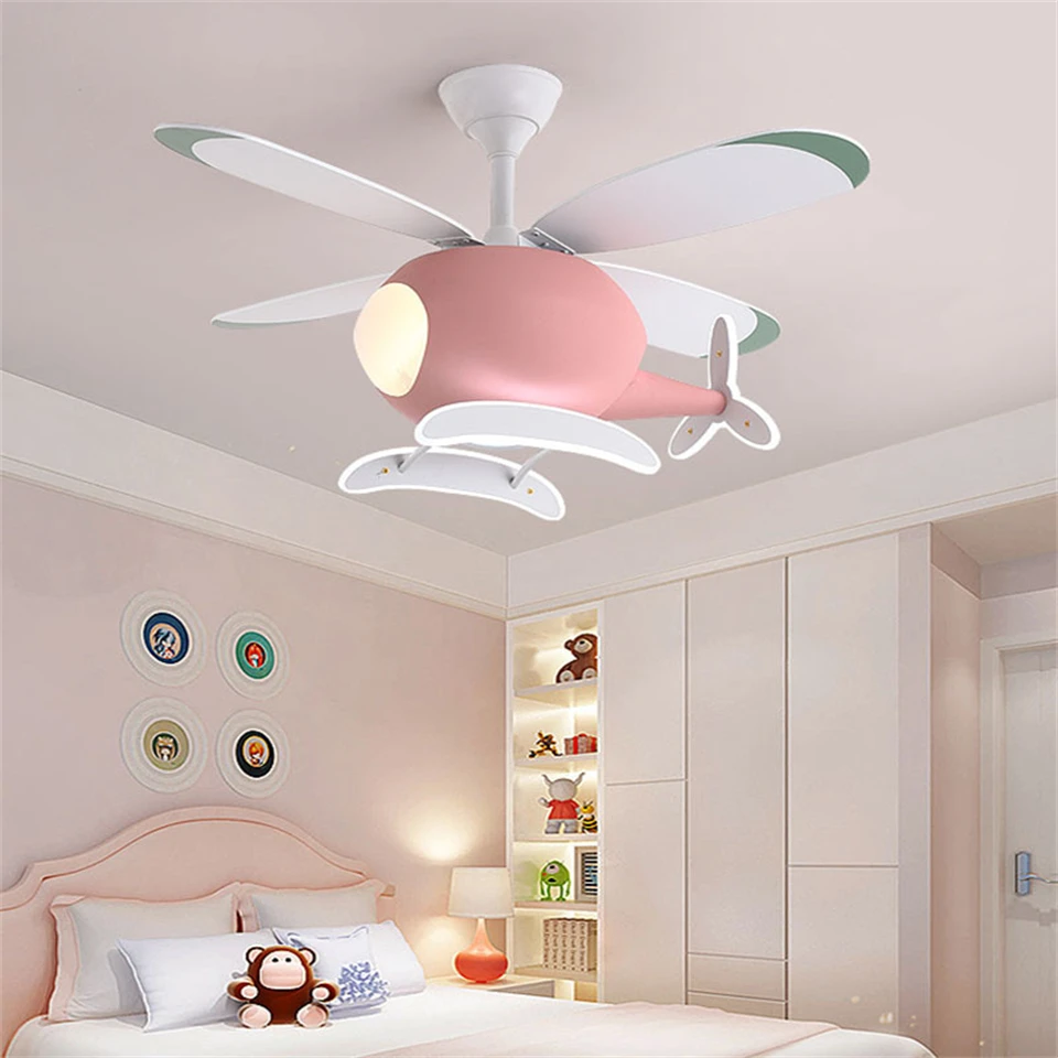 

Childrens Fan Fixture Boys Girls Bedroom Airplane Ceiling Fan with Light Decorative Indoor Ceiling Fan LED Remote Control