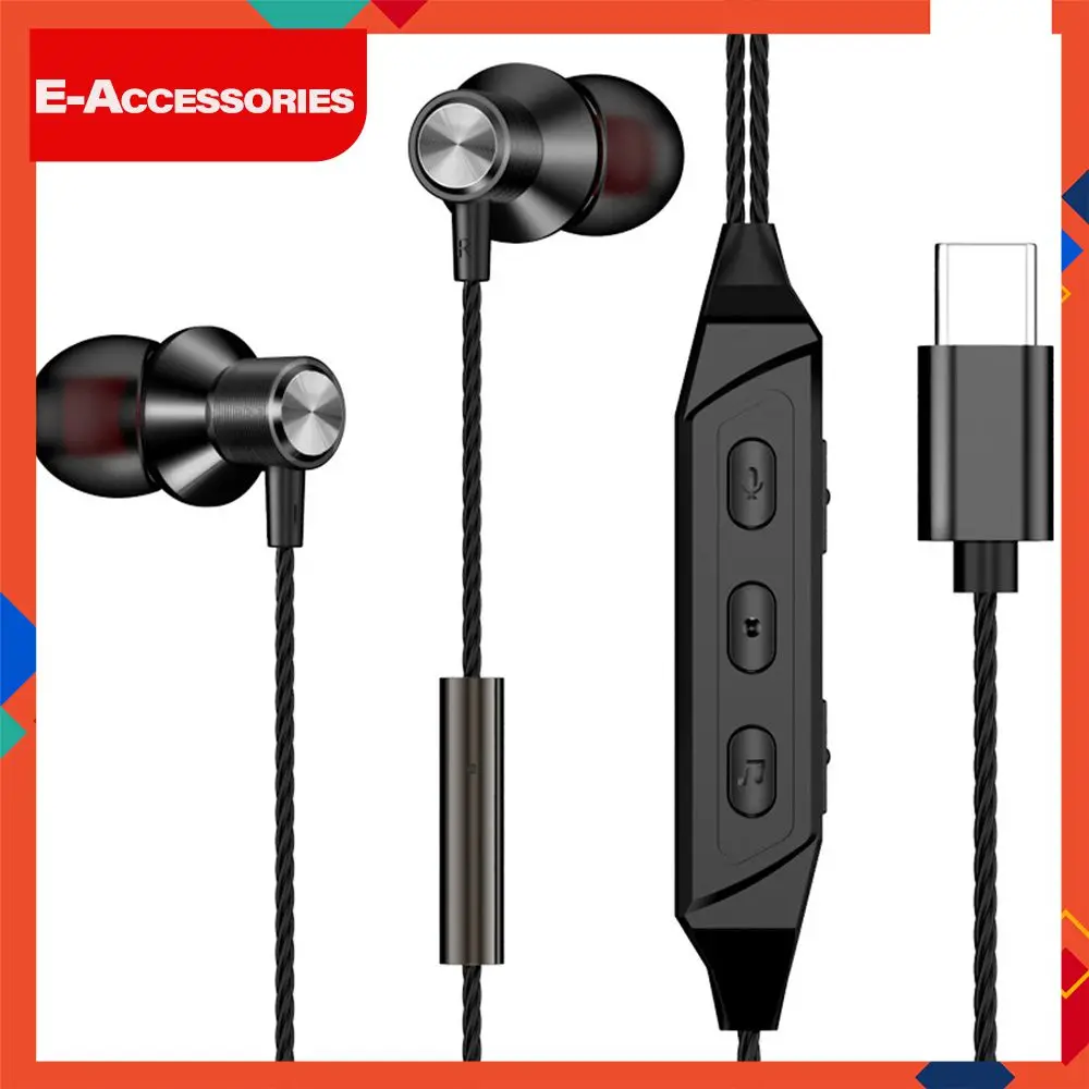 

Wired Waterproof Metal Earplugs 16q Headphones Flat Mouth Sound Card Sports Earphones For Karaoke Type-c Subwoofer Headset