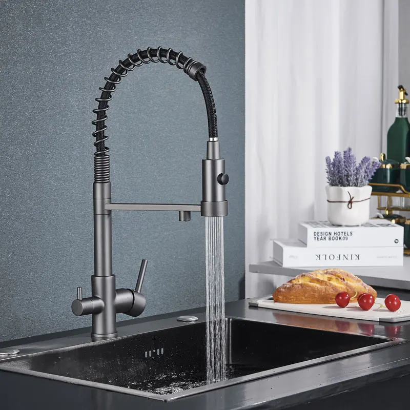 Кухонный смеситель с фильтром смесители для кухни двойным носиком 360 градусов