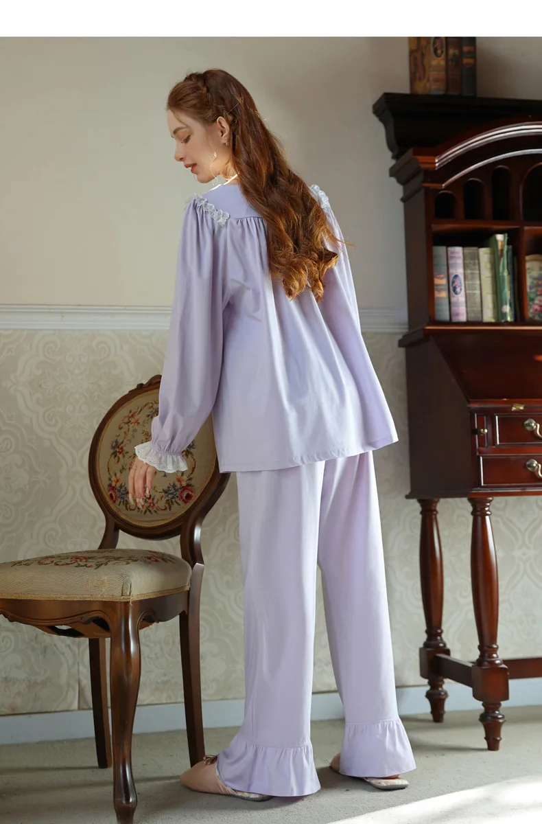 Пижамный комплект женский с длинным рукавом одежда для сна из 2 предметов штаны