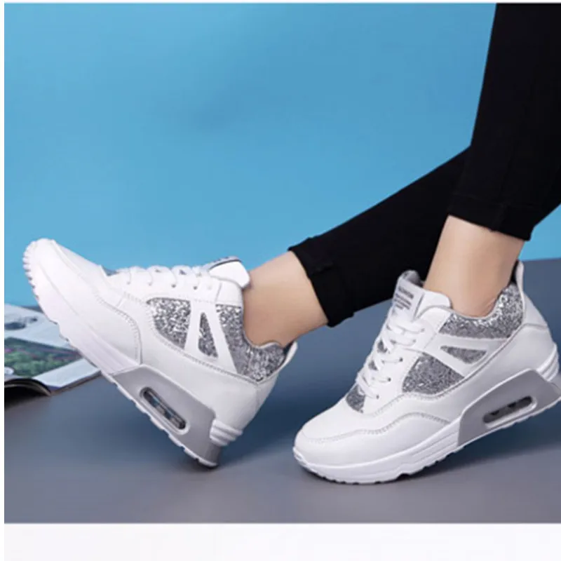 Sneakers Women Walking Shoes Air Cushion Comfortable Breathable Outdoor Casual Shoes Thick Bottom Increasing Height Lace-up