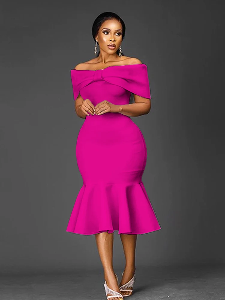 

Off Shoulder Midi Dresses Sexy Bodycon Package Hip Ruflfes Summer Evening Cocktail Celebraty Dress for Women Sheath Outfits 2022