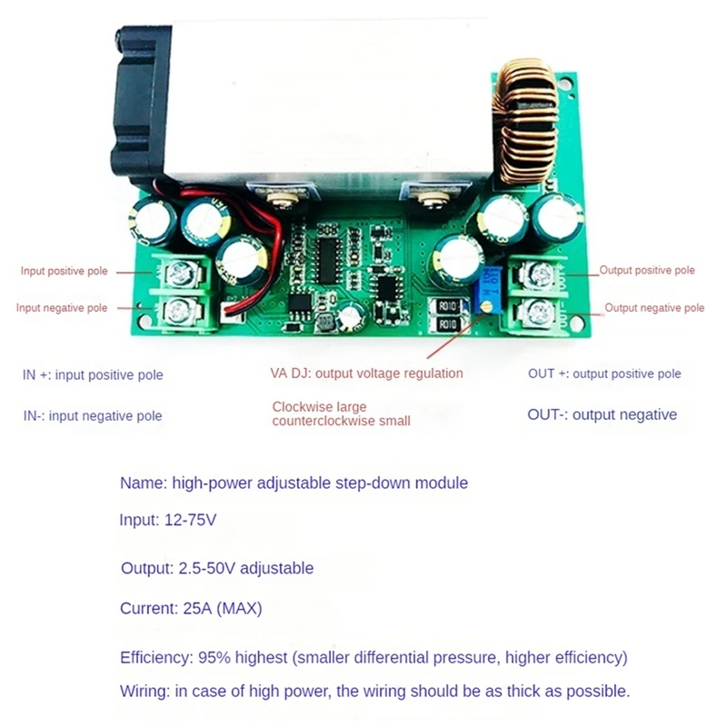 DC 12-75V To 2.5-50V DC-DC Buck Converter 600W Regulator Constant Voltage Current Adjustable Power Module