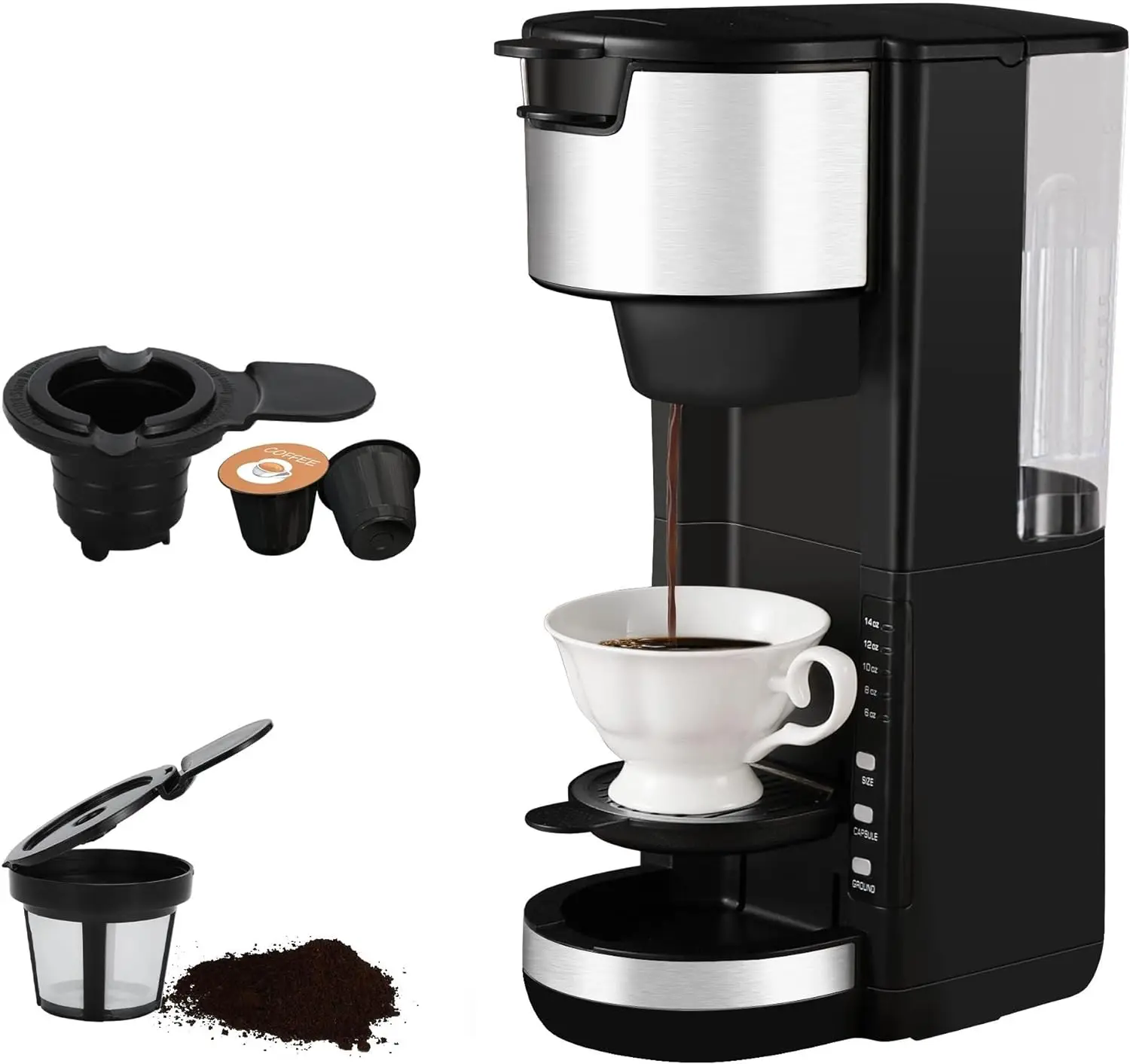 

Serve Coffee Maker for K Cup & Ground Coffee, 6 to 14oz Brew Sizes, Small Coffee Maker with 30 OZ Water Reservior & Auto Coffee