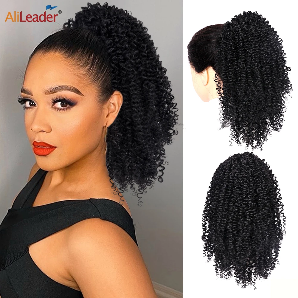 

10Inch Synthetic Drawstring Ponytail Hair Extension Ombre Afro Puff Kinky Curly Ponytail Clip In Pony Tail Hairpiece For Women