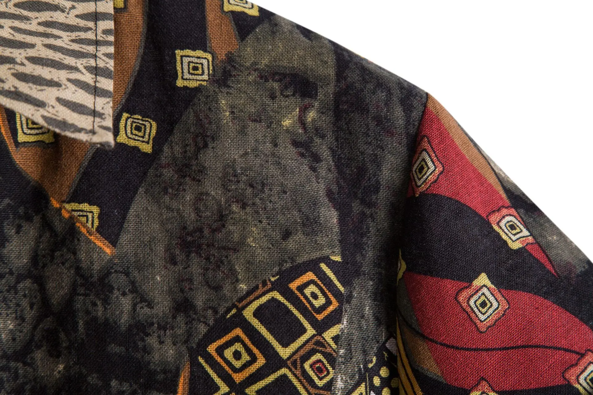 Mens Vintage Shirts Short Sleeve Printing Button Up Lapel Casual Shirts Loose Summer Tops