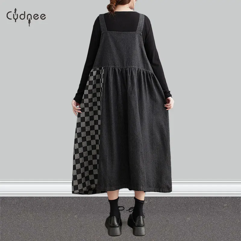 Женский Повседневный однотонный комбинезон на бретельках Sunress клетчатые черные