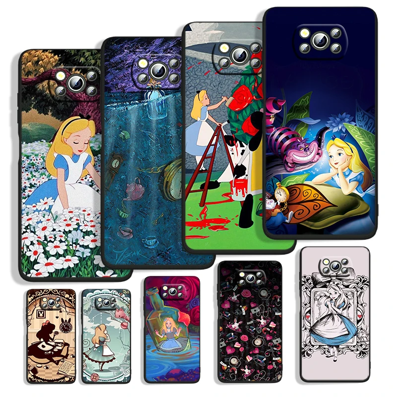 

Alice in Wonderland For Xiaomi POCO M4 M3 C3 X4 X3 X2 F3 X2 F1 Pro NFC GT Mi Play Mix 3 A2 lite Black Phone Case Capa