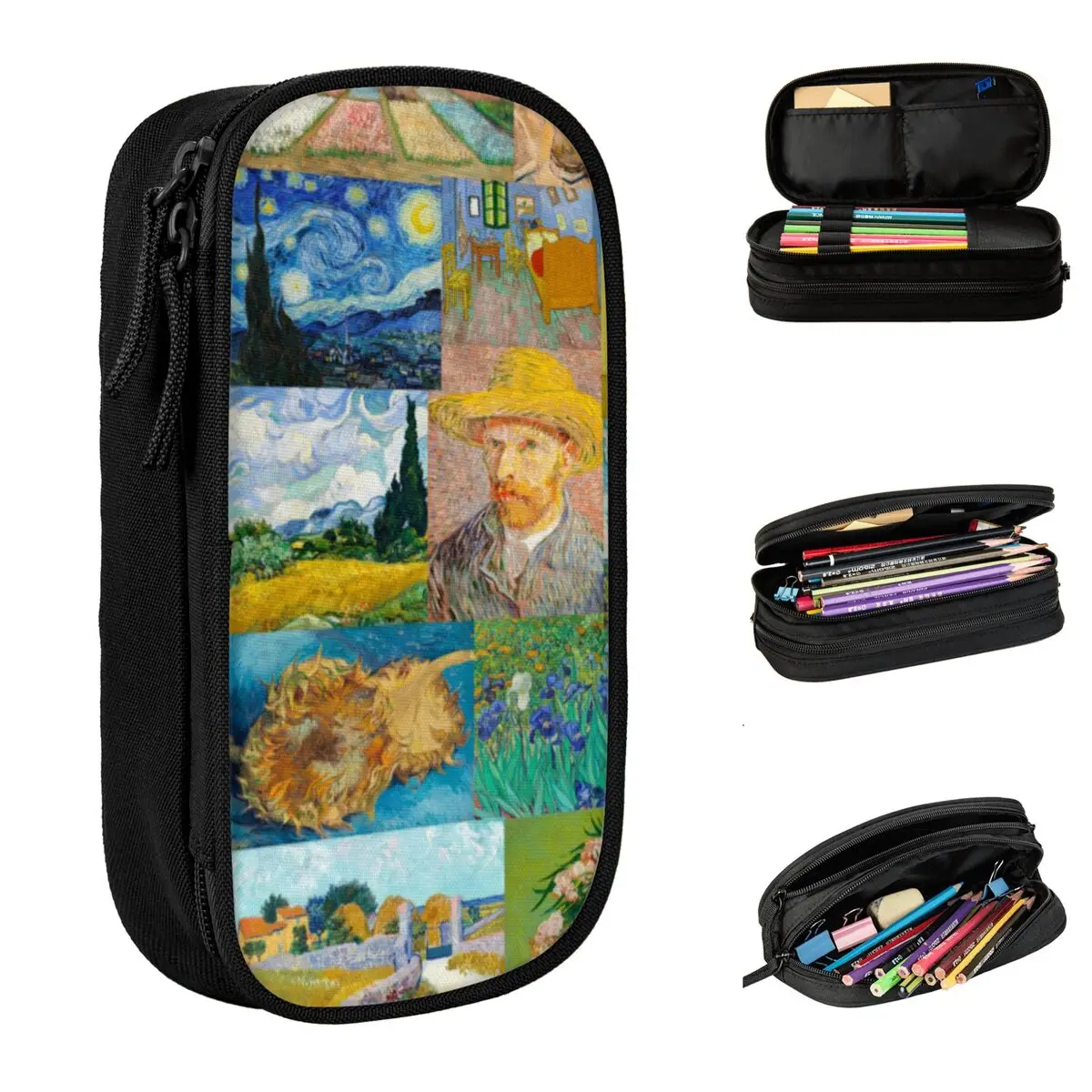 

Van Gogh Sunflower Collage Pencil Cases Classic Classic Art Pen Bags Student Large Storage School Supplies Gift Pencilcases