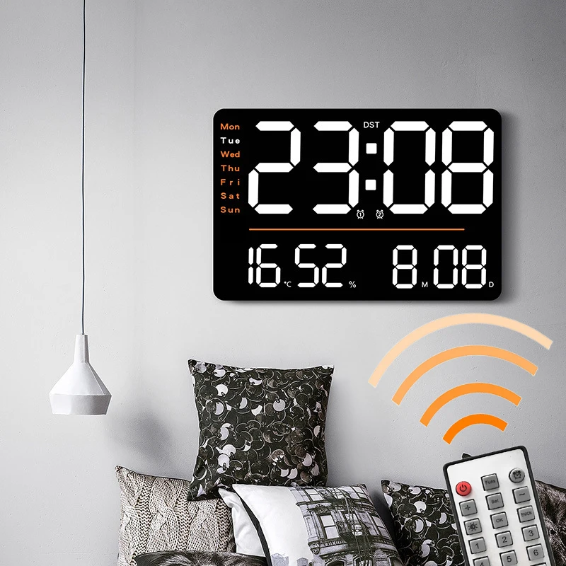 LED Large Digital Wall Clock Remote Control Temperature Date