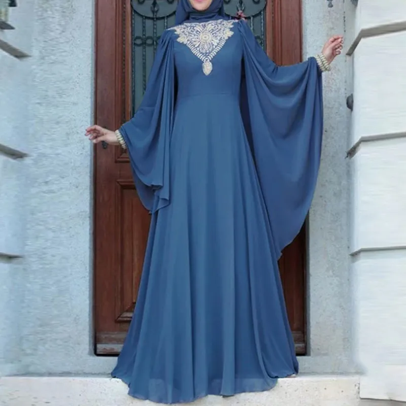 Весна 2022, мусульманское платье, мусульманское модное элегантное платье с принтом, абайя, Дубай, с рукавом «летучая мышь», длинное платье, аба...