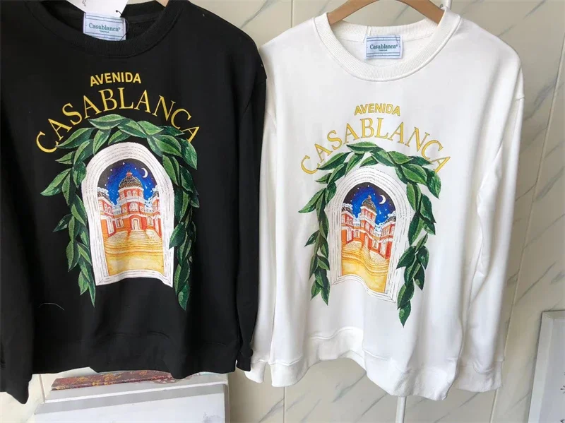 

Top Version Casablanca Castle Print Sweatshirts Men Women Square Graphic Hoodie Terry Crewneck Casa Sport Long Sleeve