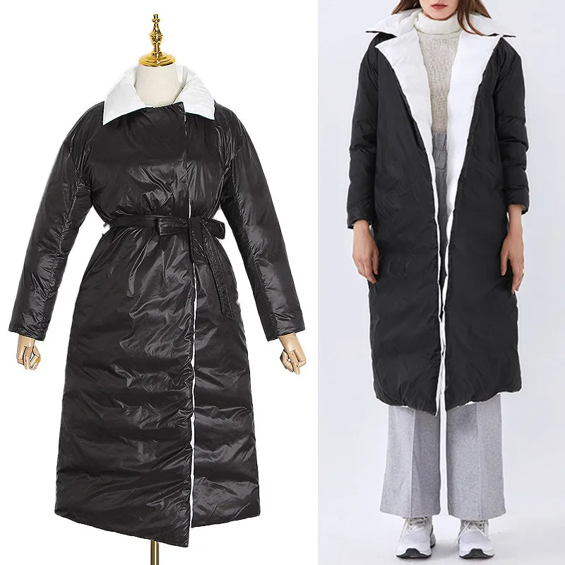 Female Winter Coat Women's Lapel Lace Up Parkas Casual Warm Long Winter Jacket Coat Cotton Padded Jacket