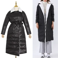 female winter coat womens lapel lace up parkas casual warm long winter jacket coat cotton padded jacket