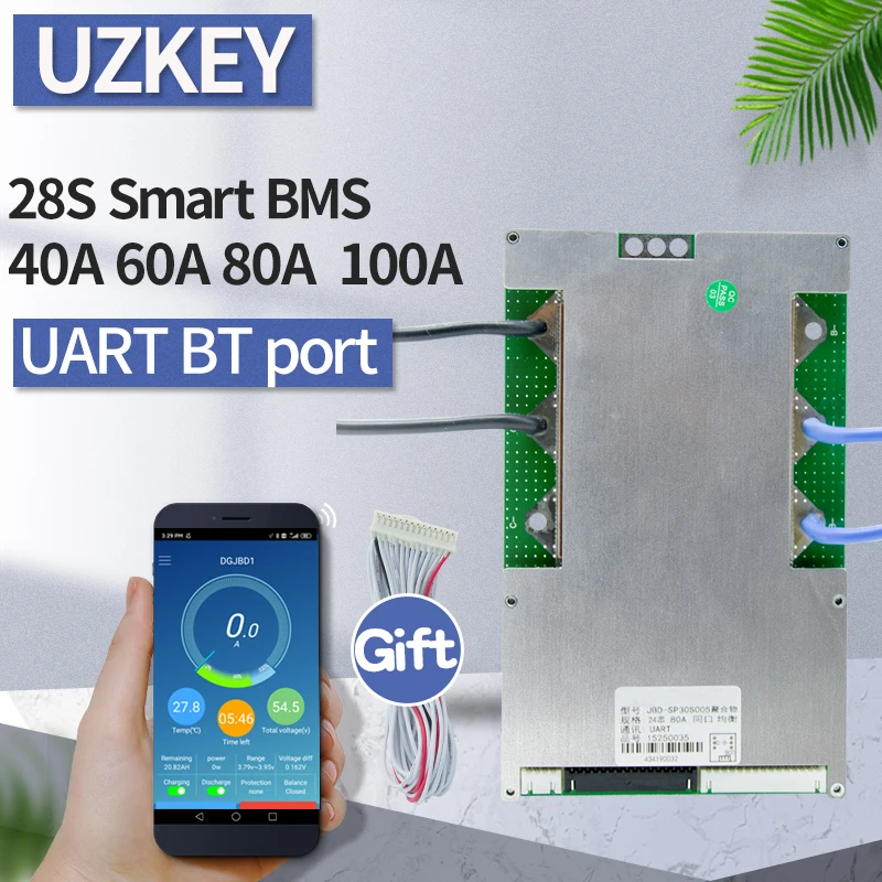 

BMS Supports Bluetooth App 28s 40A 60A 80A 100A LFP4 Smart Li-ion Lithium Battery Protection Board Balance BMS High Power pcm
