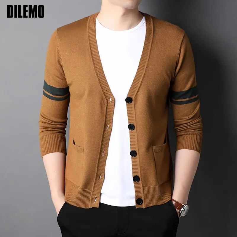 

Первоклассный роскошный брендовый дизайнерский вязаный модный кардиган, мужской свитер, повседневные длинные приталенные пальто, Корейск...