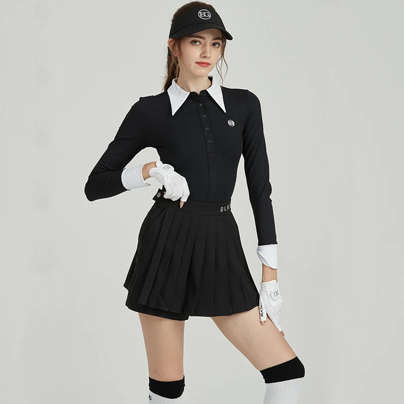 

New Blktee Golf Suit Ladies Lapel Polo Shirt Autumn Winter Warm Shirts Women Breathable Golf Top Short Skirt Pleated Skort