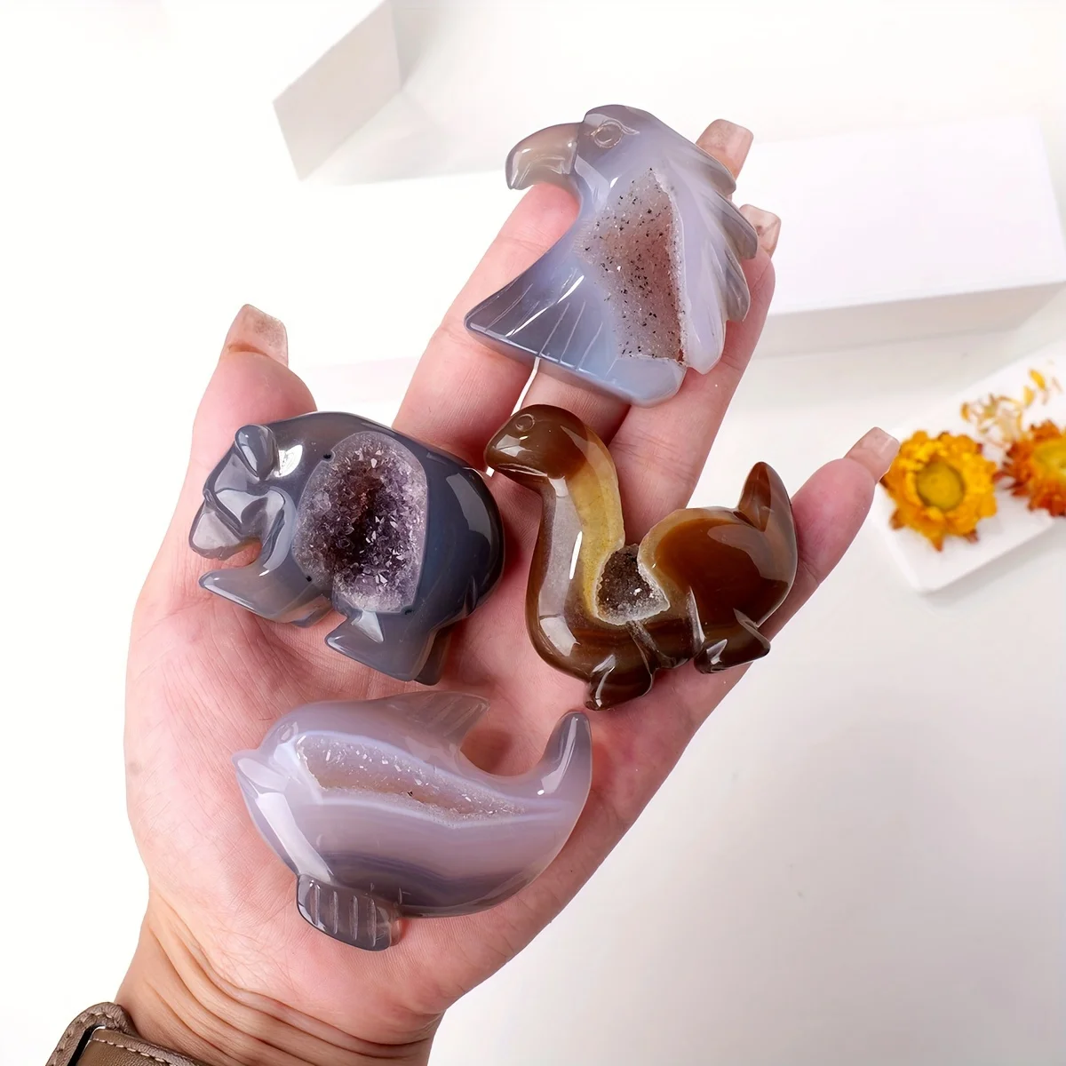 Скульптура В Стиле Бохо С Искусственными Животными Резной Агат Декор Стола Милая