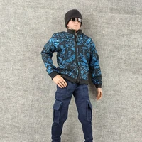 16 soldier trendy stand collar sweatshirt jacket printed coat blue jeans clothes mode for 12in action figure body model toy diy